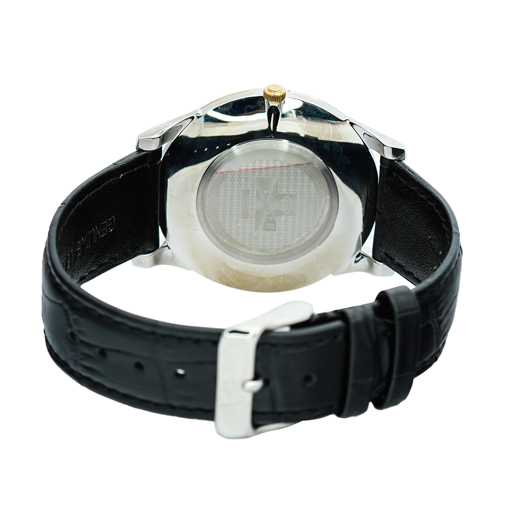 Jam Tangan Hegner M5007TGSL Men Silver White Dial Black Leather Strap