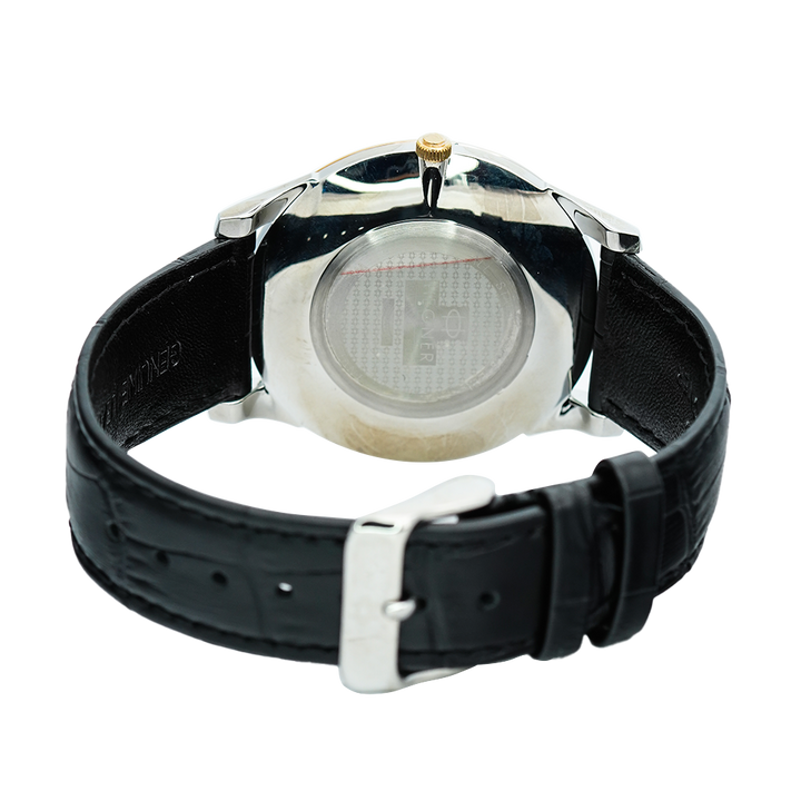 Jam Tangan Hegner M5007TGSL Men Silver White Dial Black Leather Strap
