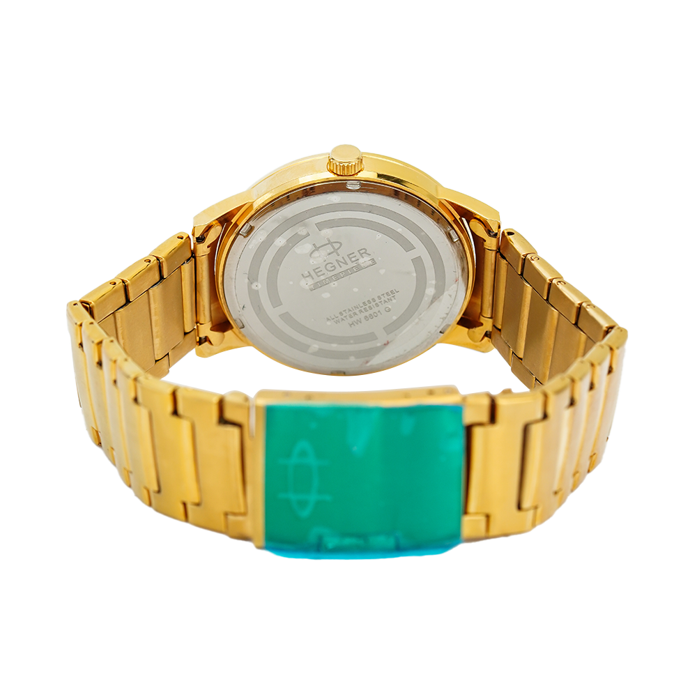 Jam Tangan Hegner M6601-1GPSL Men White Dial Gold Stainless Steel Strap