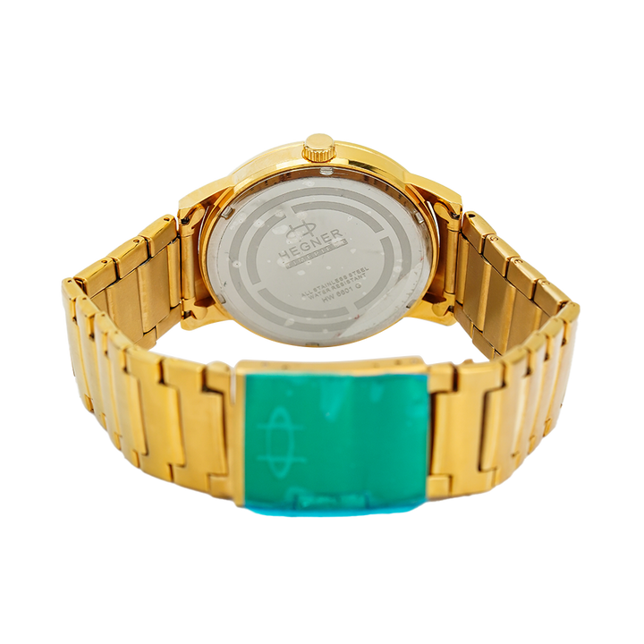 Jam Tangan Hegner M6601-1GPSL Men White Dial Gold Stainless Steel Strap