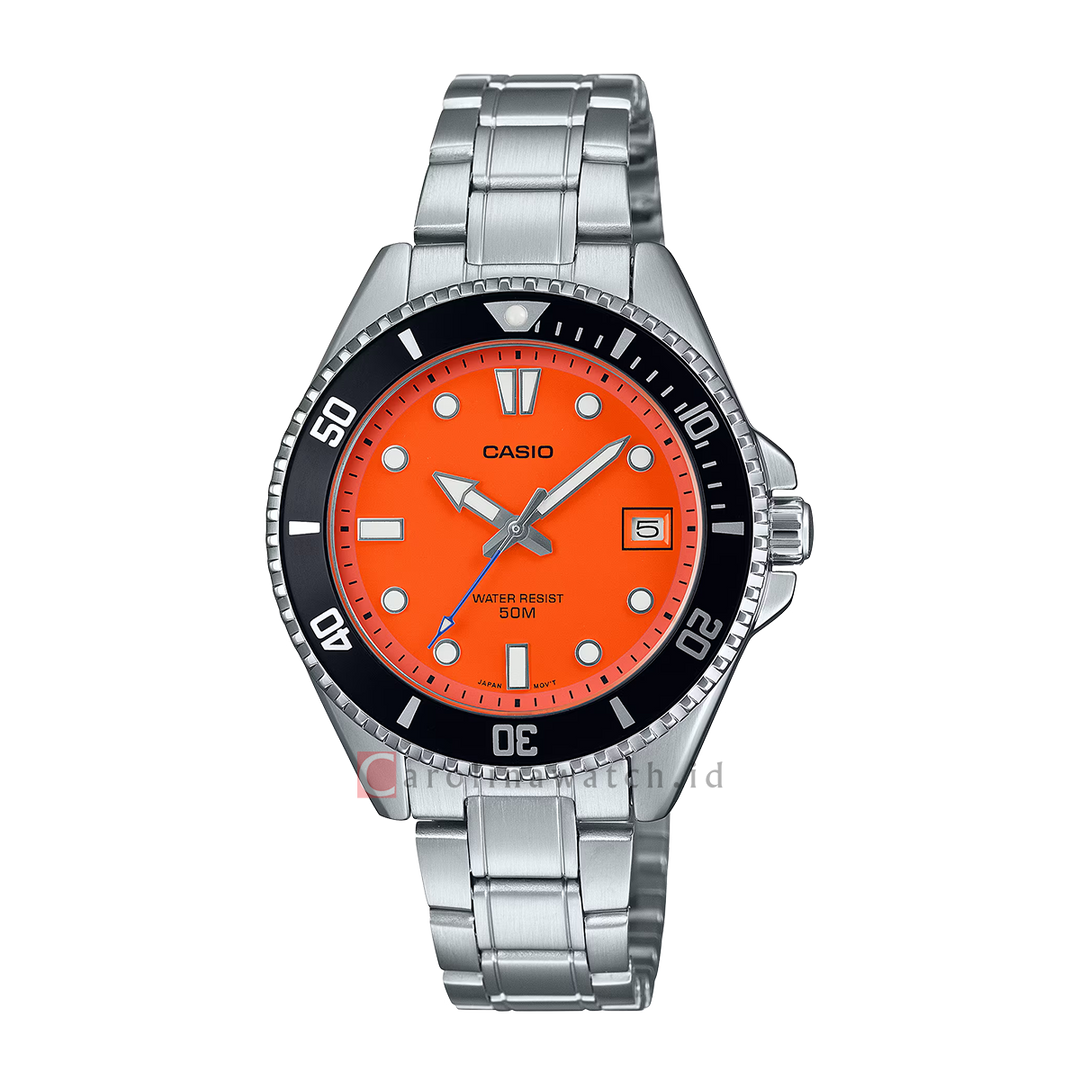 Jam Tangan Casio General MDV-10D-4A1 Men Orange Dial Stainless Steel Strap