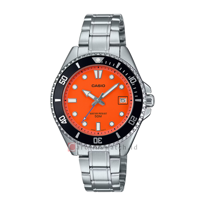 Jam Tangan Casio General MDV-10D-4A1 Men Orange Dial Stainless Steel Strap