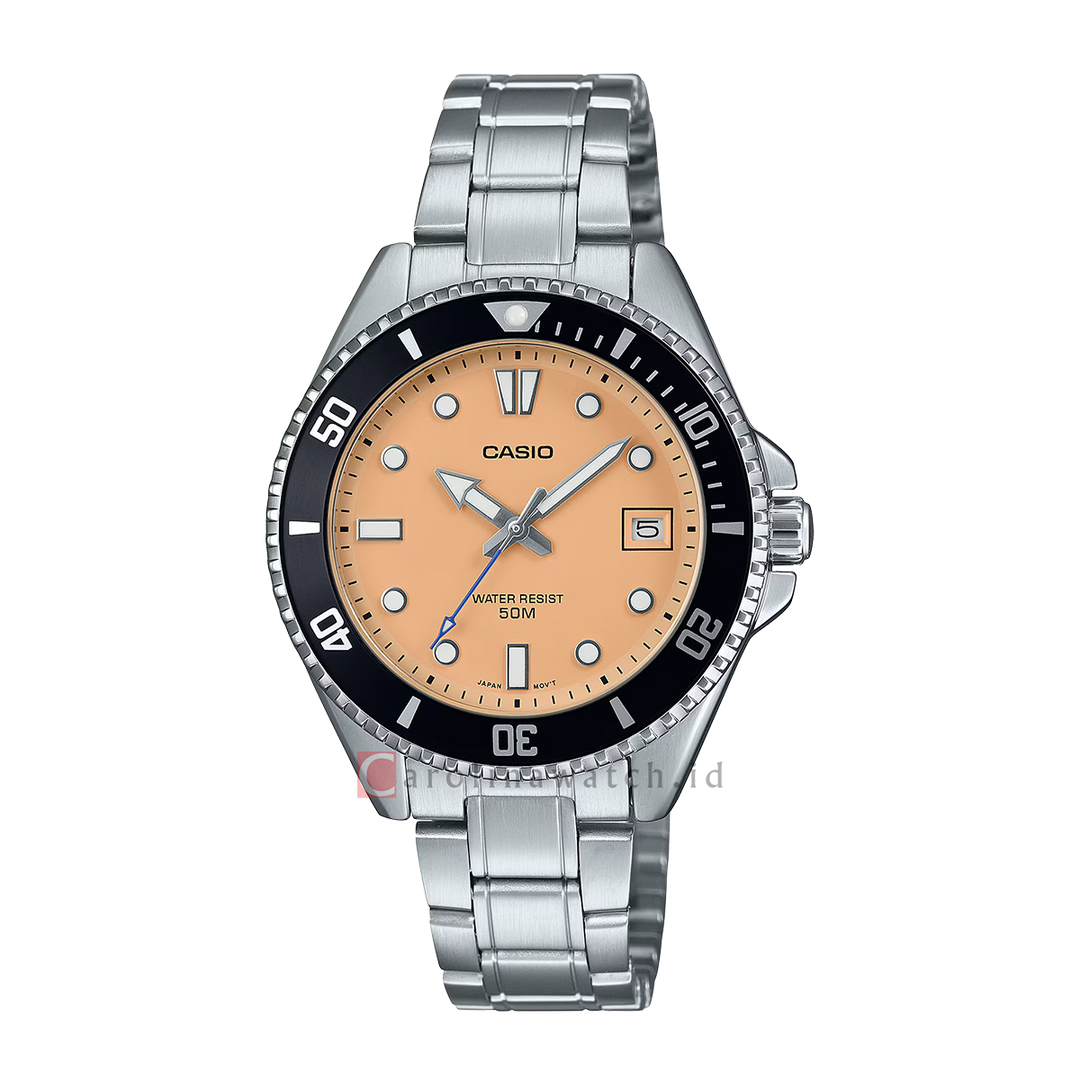 Jam Tangan Casio General MDV-10D-4A2 Men Orange Dial Stainless Steel Strap