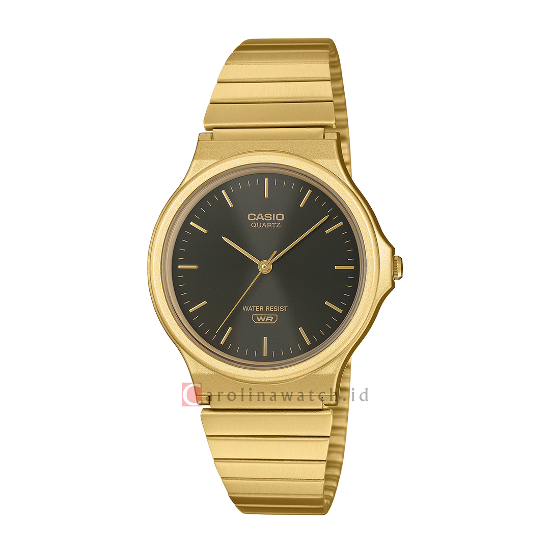 Jam Tangan Casio General MQ-24GA-1A Men Black Dial Gold Stainless Steel Band