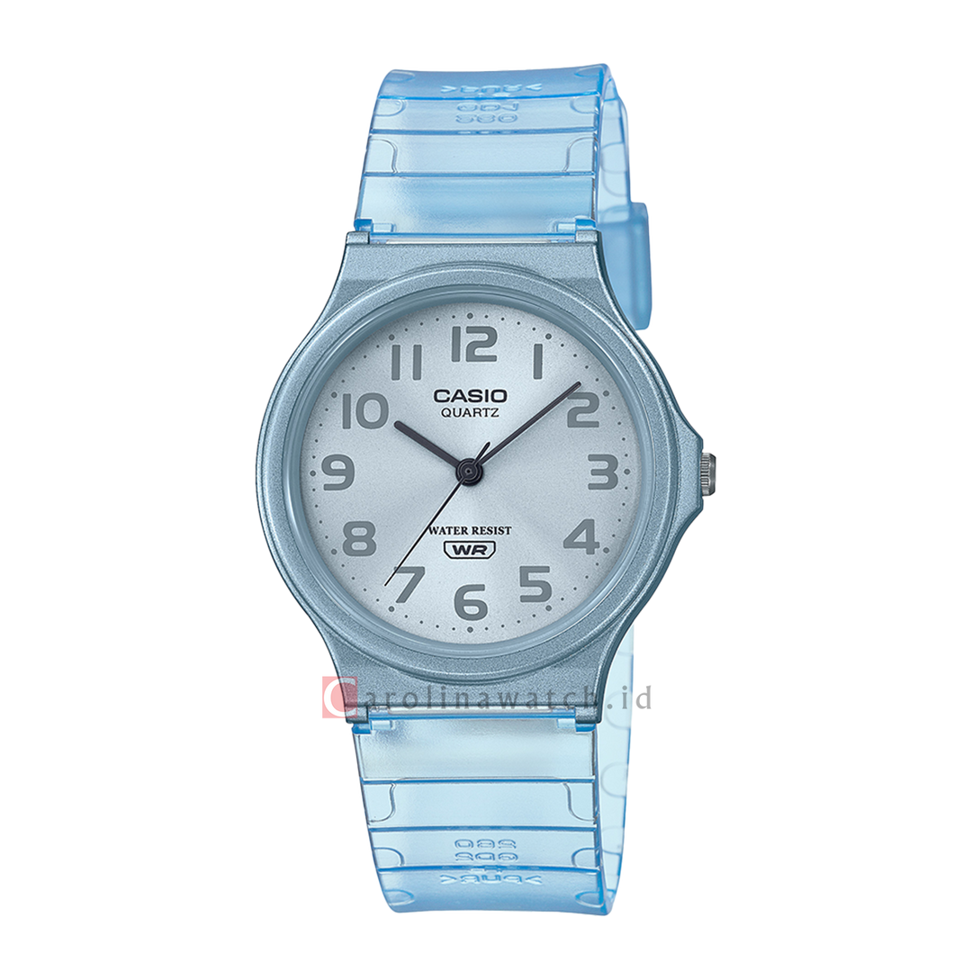 Jam Tangan Casio MQ-24S-2B Women Silver Dial Blue Transparent Resin Band