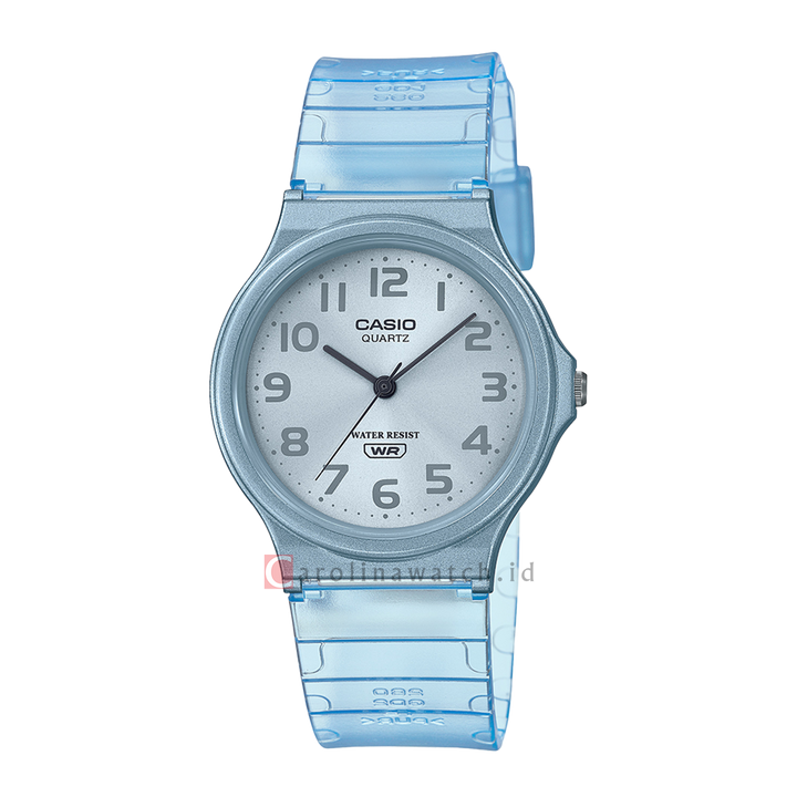 Jam Tangan Casio MQ-24S-2B Women Silver Dial Blue Transparent Resin Band