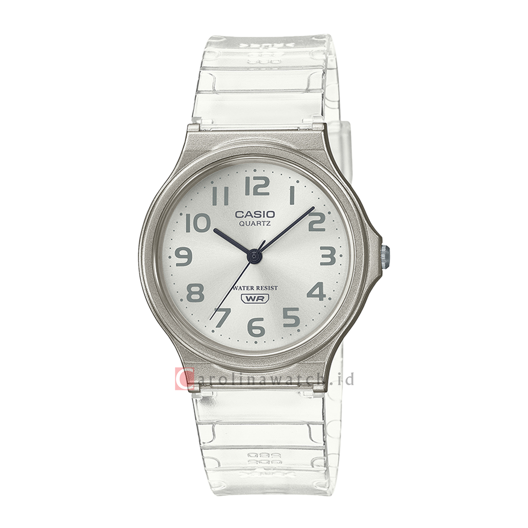 Jam Tangan Casio MQ-24S-7B Women White Dial White Transparent Resin Band