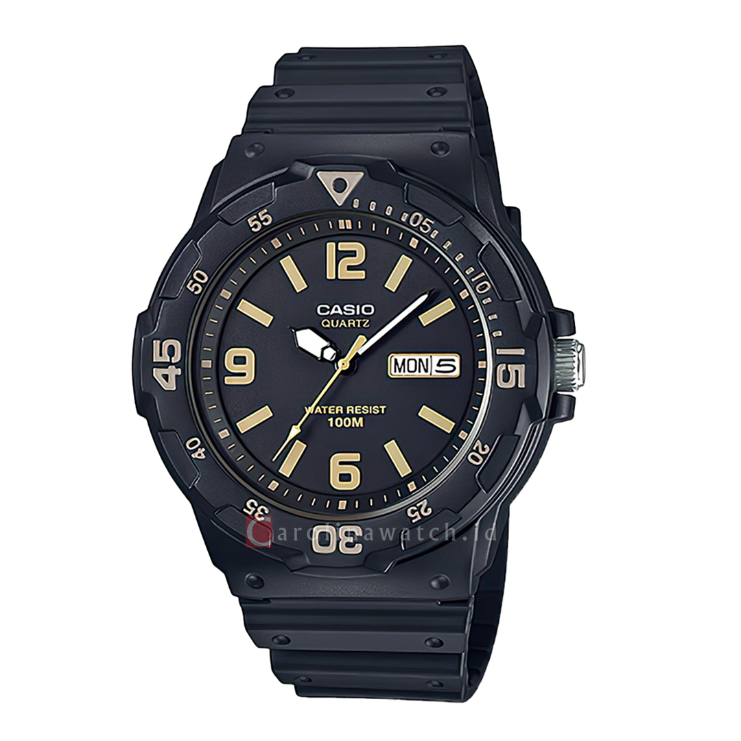 Jam Tangan Casio MRW-200H-1B3 Men Black Dial Black Resin Band