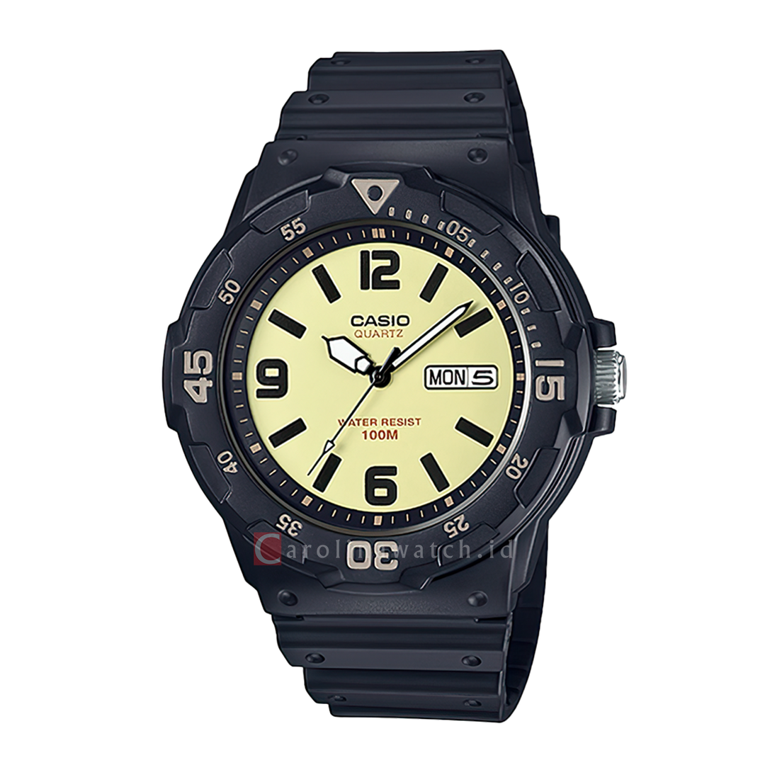 Jam Tangan Casio General MRW-200H-5B Men Biege Dial Black Resin Band