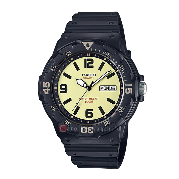 Jam Tangan Casio General MRW-200H-5B Men Biege Dial Black Resin Band