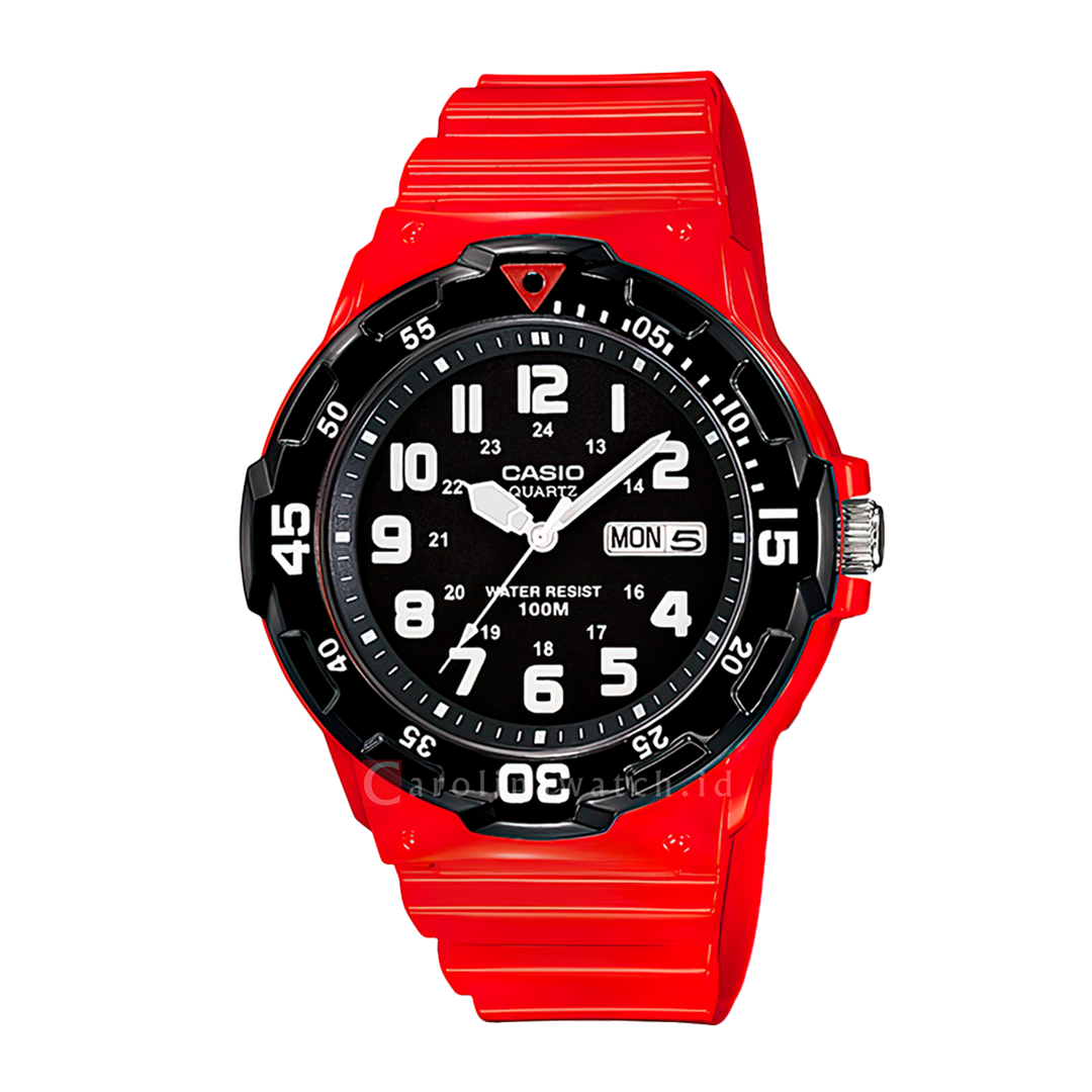 Jam Tangan Casio MRW-200HC-4B Men Black Dial Red Resin Band