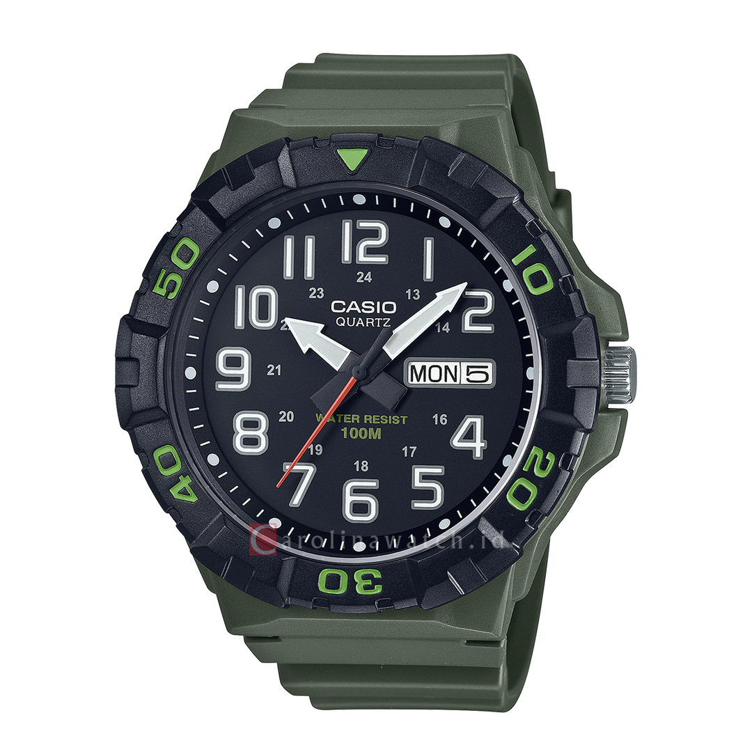 Jam Tangan Casio MRW-210H-3A Men Black Dial Green Resin Band