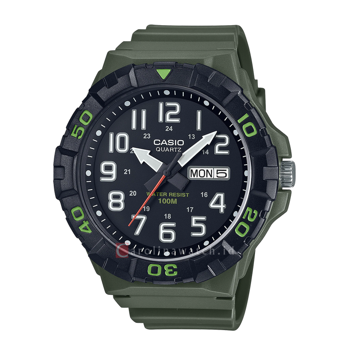 Jam Tangan Casio MRW-210H-3A Men Black Dial Green Resin Band