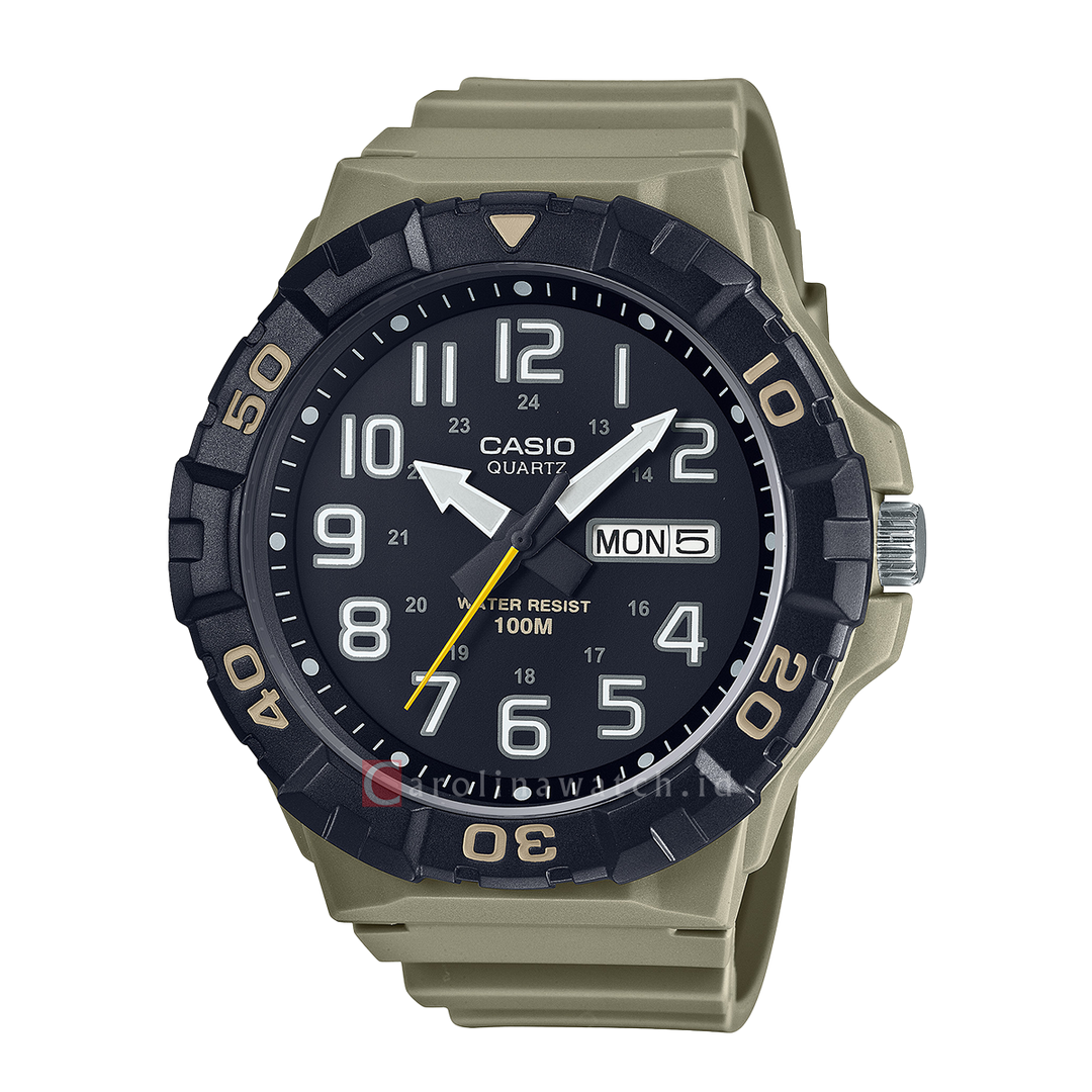 Jam Tangan Casio MRW-210H-5A Men Black Dial Olive Green Army Resin Band