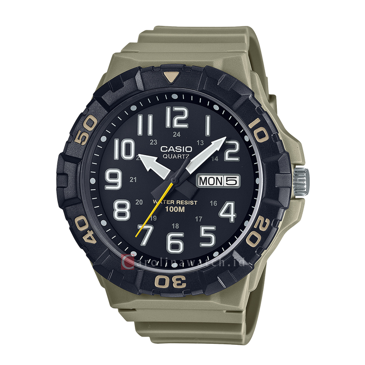 Jam Tangan Casio MRW-210H-5A Men Black Dial Olive Green Army Resin Band