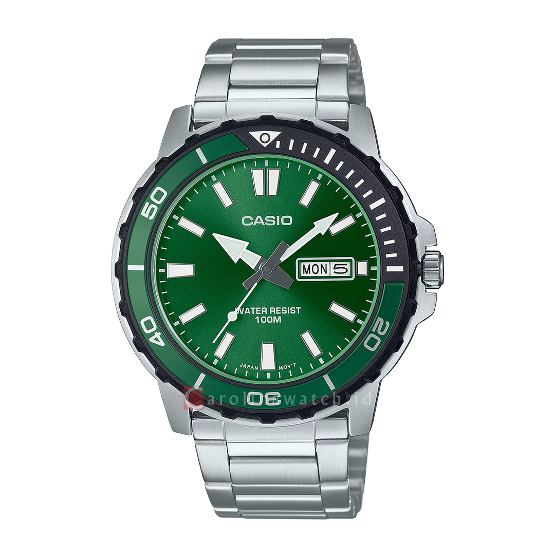 Jam Tangan Casio Standard MTD-125D-3A Men Green Dial Stainless Steel Band