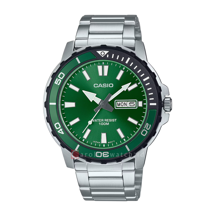 Jam Tangan Casio Standard MTD-125D-3A Men Green Dial Stainless Steel Band