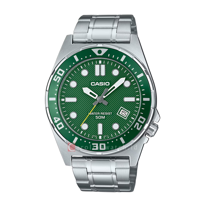 Jam Tangan Casio Standard MTD-135D-3A Men Green Dial Stainless Steel Band