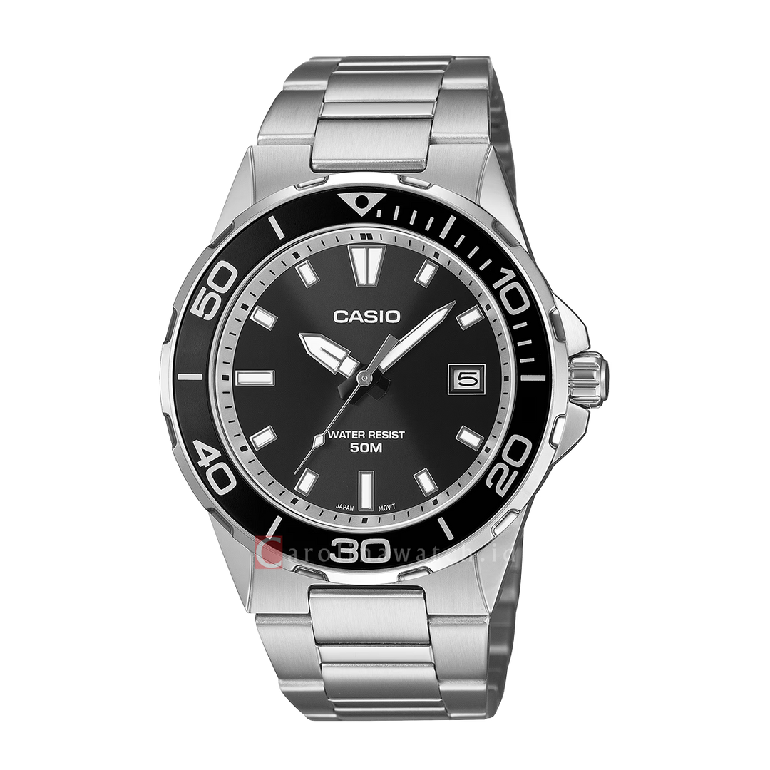 Jam Tangan Casio Standard MTD-145D-1A Men Black Dial Stainless Steel Band