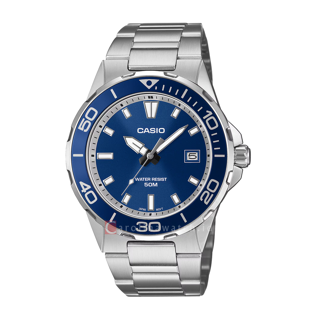 Jam Tangan Casio Standard MTD-145D-2A Men Blue Dial Stainless Steel Band