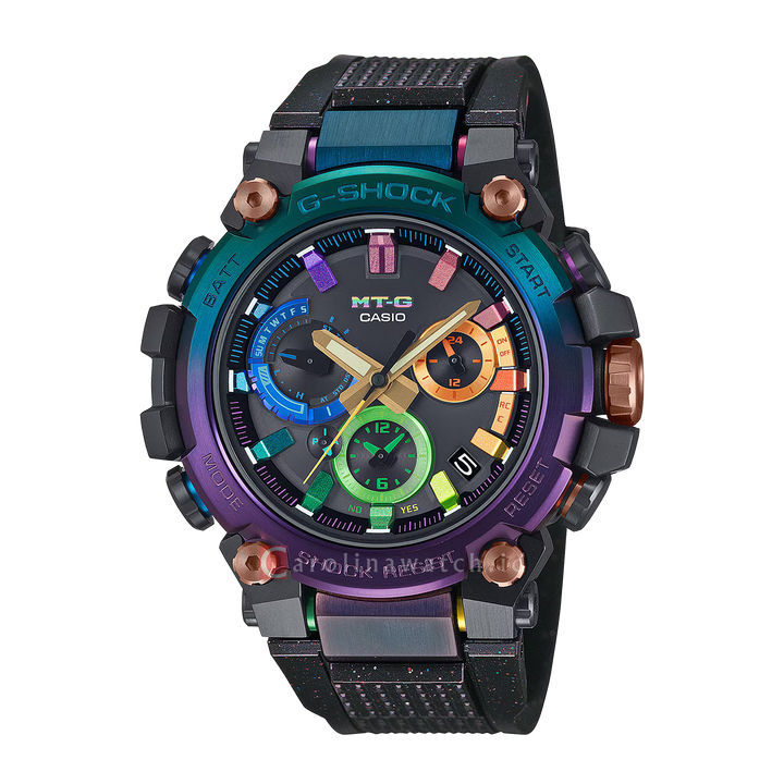 Jam Tangan Casio G-Shock MTG-B3000DN-1A Men Diffuse Nebula Blue-Purple Gradation and Rainbow Dial Black Resin Band ( Limited Edition )