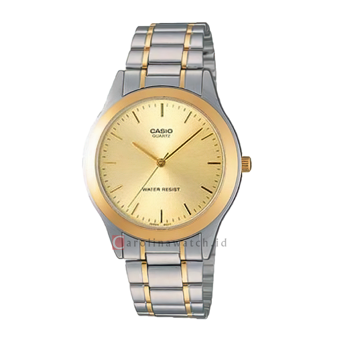 Jam Tangan Casio General MTP-1128G-9A Men Gold Dial Dual Tone Stainless Steel Band