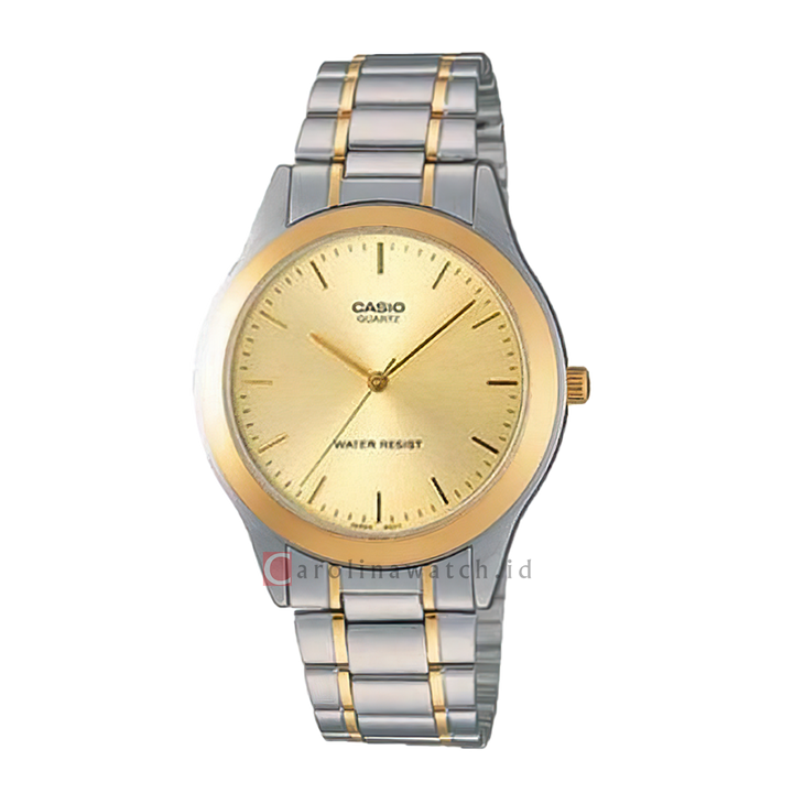 Jam Tangan Casio General MTP-1128G-9A Men Gold Dial Dual Tone Stainless Steel Band