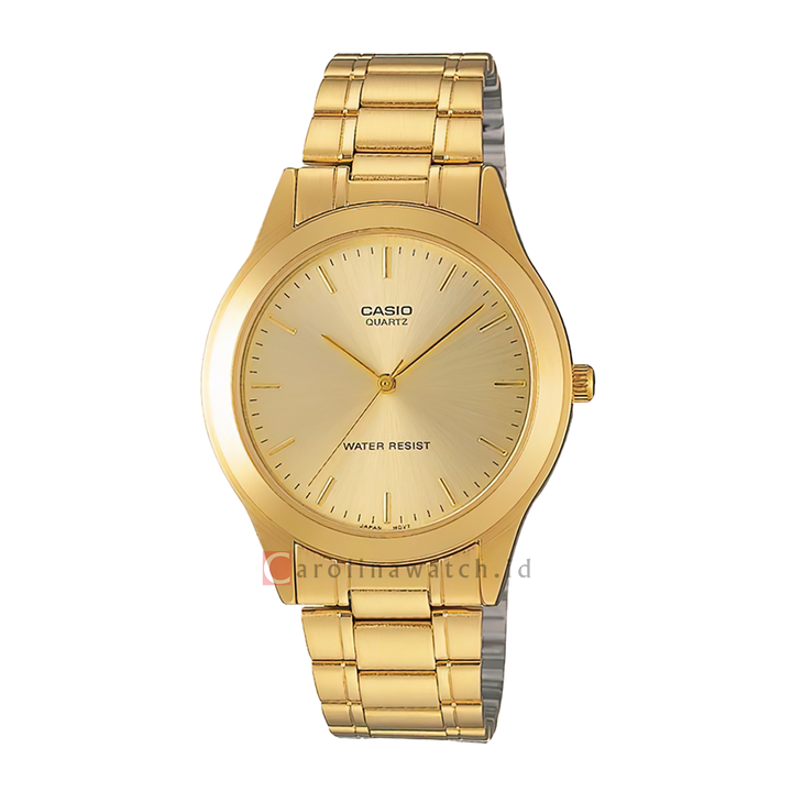 Jam Tangan Casio General MTP-1128N-9A Men Gold Dial Gold Stainless Steel Band