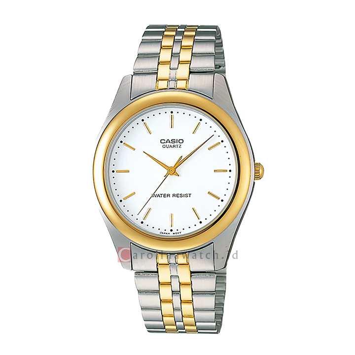 Jam Tangan Casio General MTP-1129G-7A Men White Dial Dual Tone Stainless Steel Band