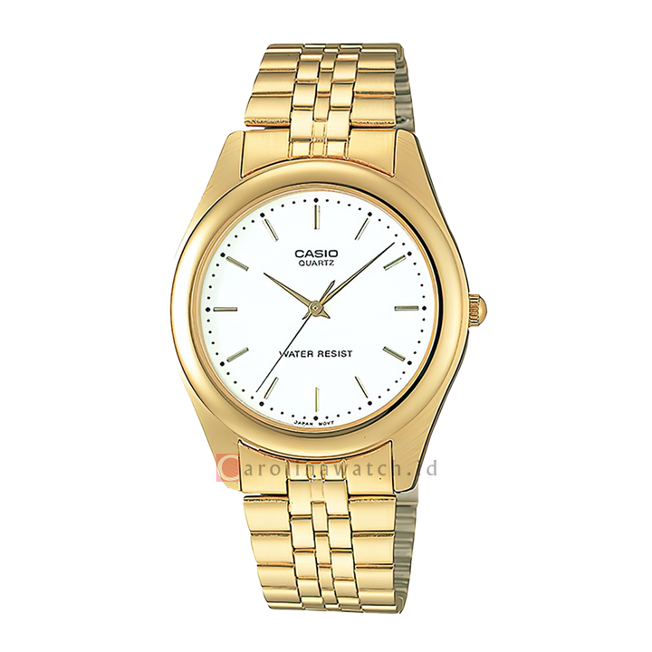 Jam Tangan Casio General MTP-1129N-7A Men White Dial Gold Stainless Steel Band