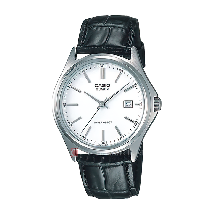 Jam Tangan Casio MTP-1183E-7A Men Enticer White Dial Black Leather Band