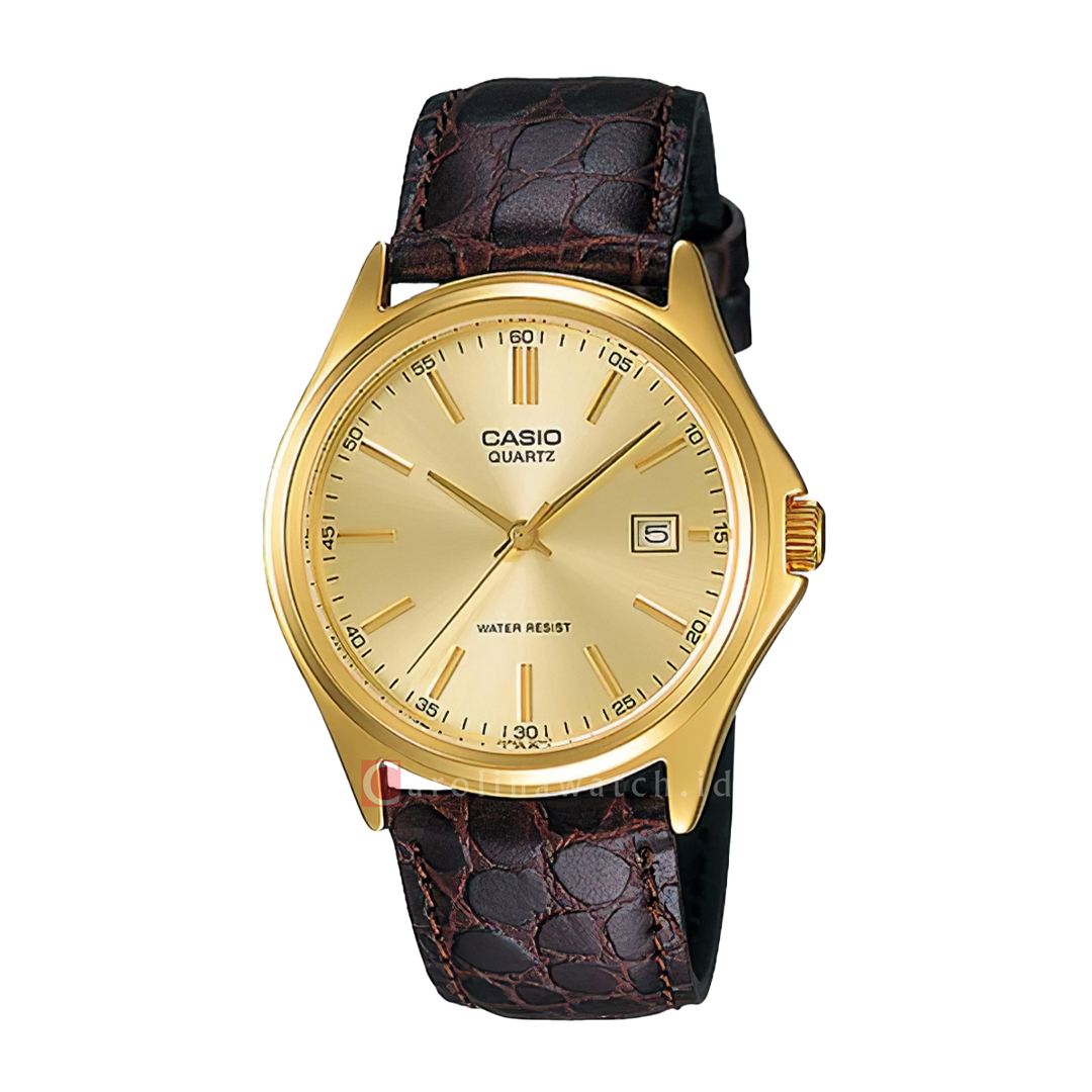 Jam Tangan Casio MTP-1183Q-9A Men Gold Dial Brown Leather Band