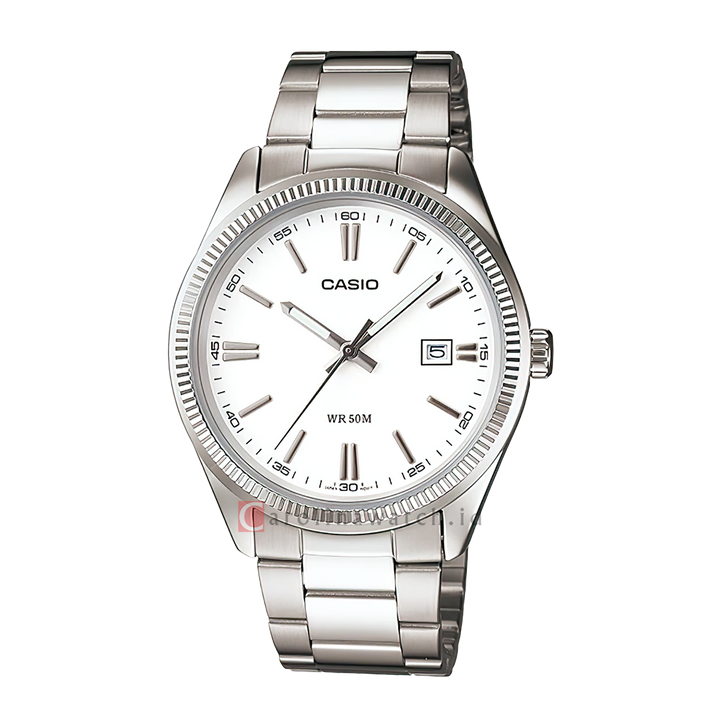 Jam Tangan Casio General MTP-1302D-7A1 Men White Dial Stainless Steel Band