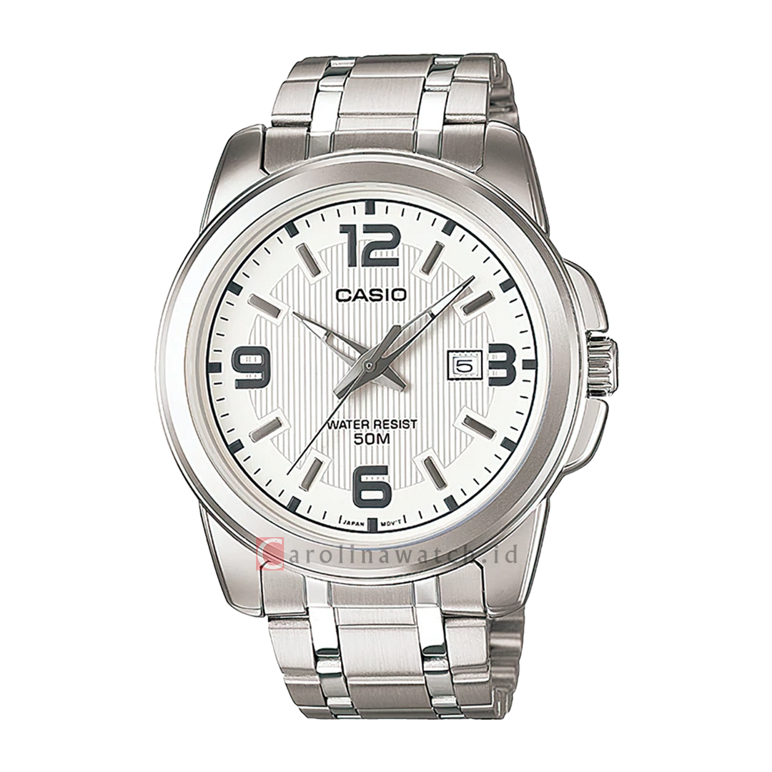 Jam Tangan Casio MTP-1314D-7A Enticer Men White Patterned Dial Stainless Steel Band