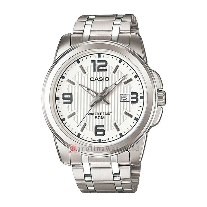 Jam Tangan Casio MTP-1314D-7A Enticer Men White Patterned Dial Stainless Steel Band