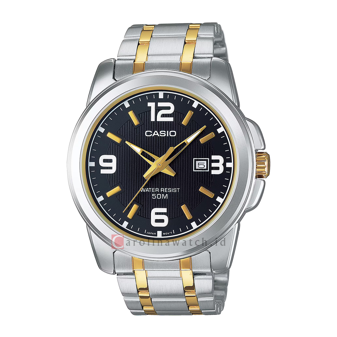 Jam Tangan Casio MTP-1314SG-1A Men Black Dial Dual Tone Stainless Steel Band