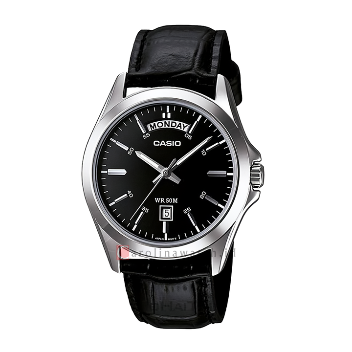 Jam Tangan Casio General MTP-1370L-1A Men Black Dial Black Leather Band