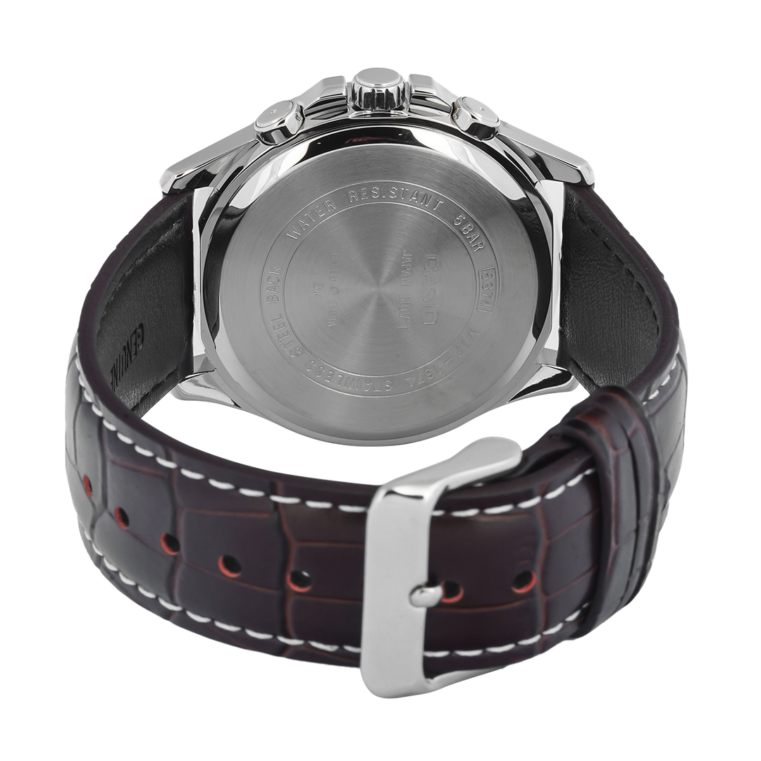 Jam Tangan Casio Standard MTP-1374L-7A Men Silver Dial Brown Leather Band