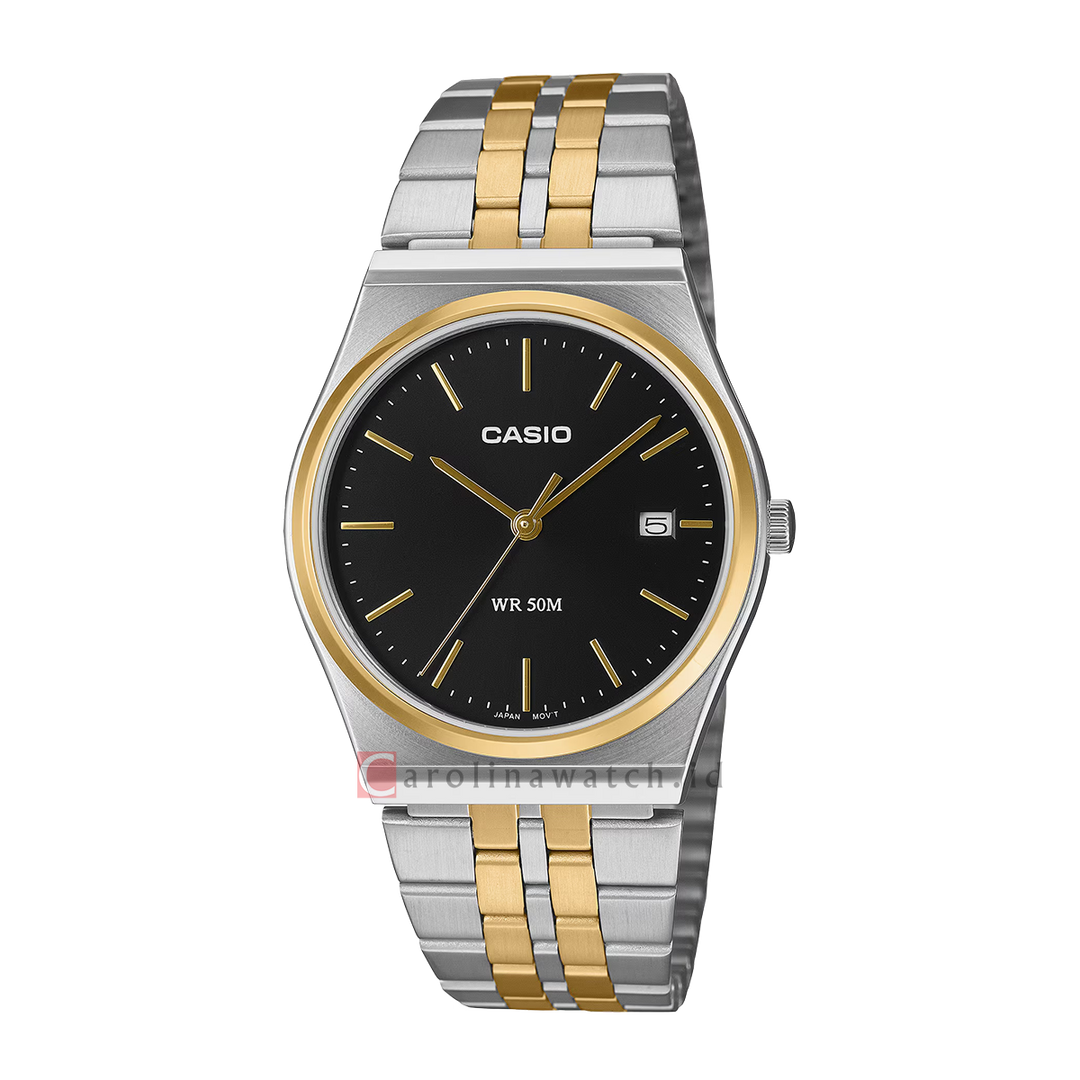 Jam Tangan Casio General MTP-B145SG-1A Men Black Dial Dual Tone Stainless Steel Band