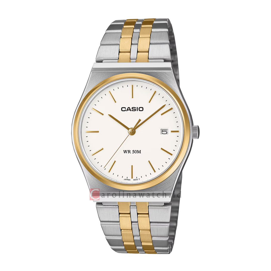 Jam Tangan Casio General MTP-B145SG-7A Men White Dial Dual Tone Stainless Steel Band