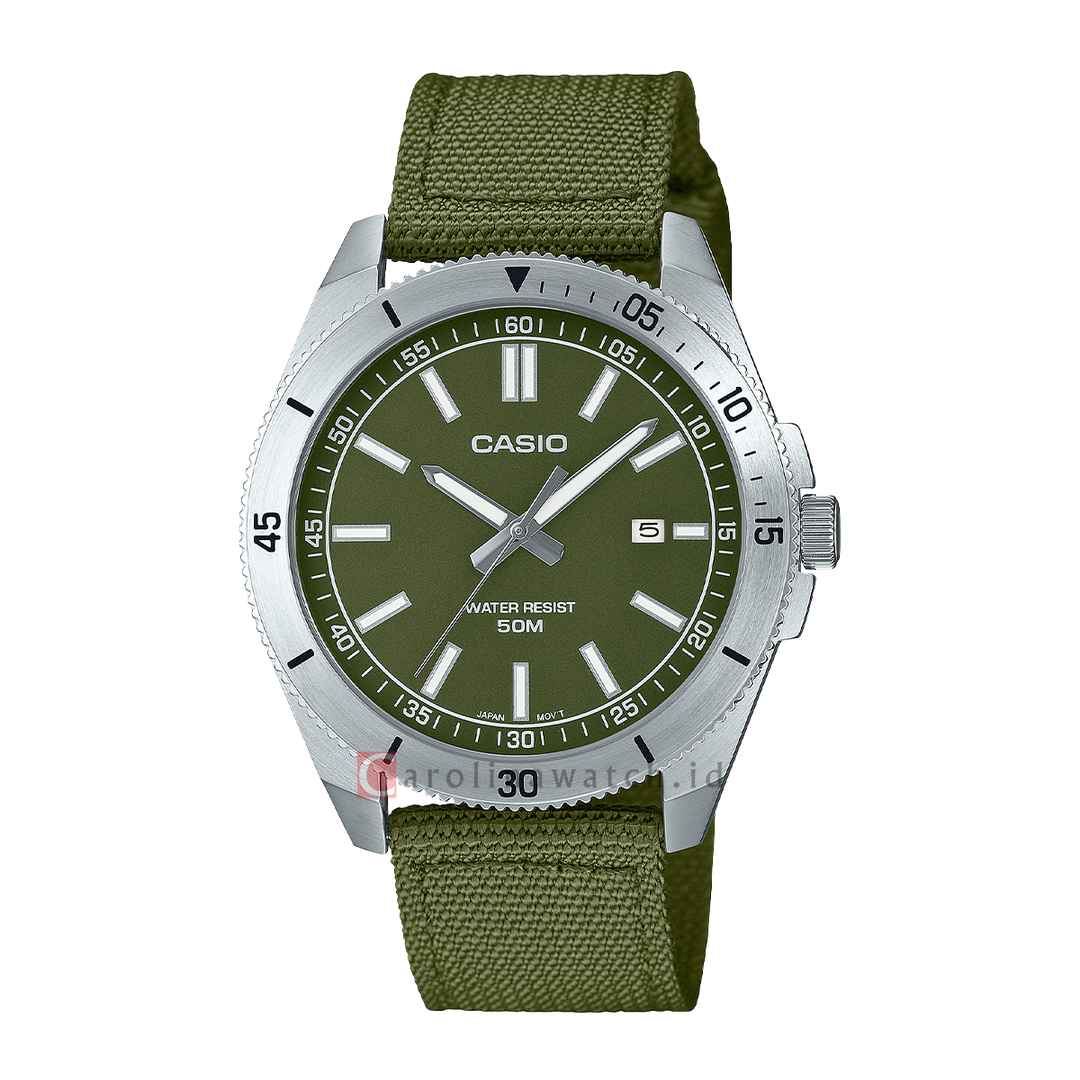 Jam Tangan Casio General MTP-B155C-3E Men Olive Green Dial Olive Green Nylon Band