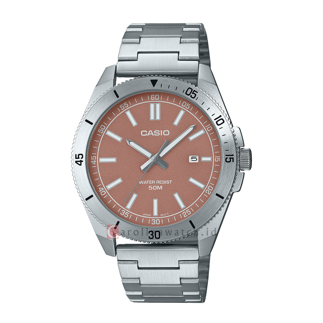 Jam Tangan Casio General MTP-B155D-5E Men Vermillion Red Dial Stainless Steel Band