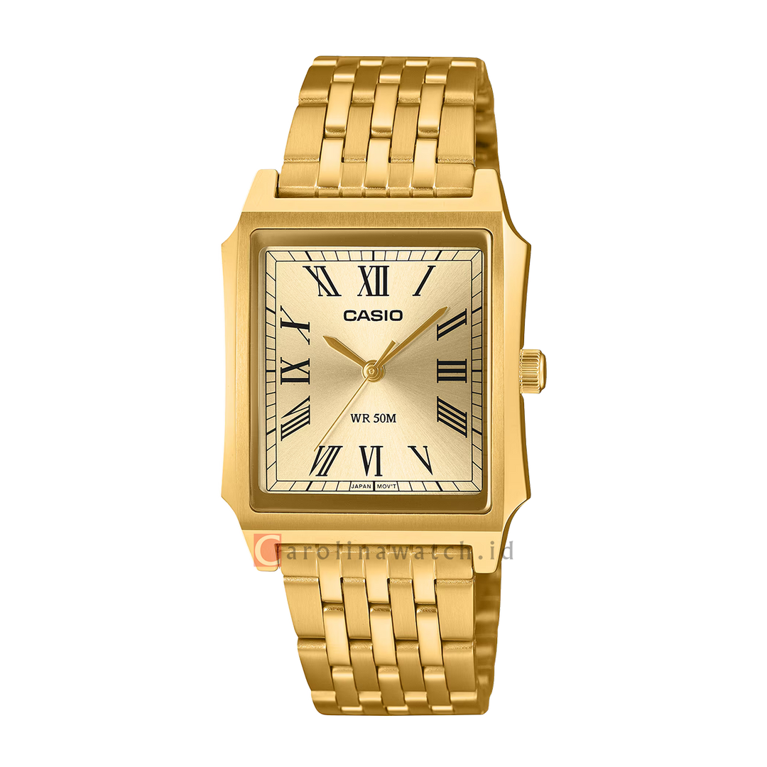 Jam Tangan Casio MTP-B190G-9B Men Gold Dial Gold Stainless Steel Band