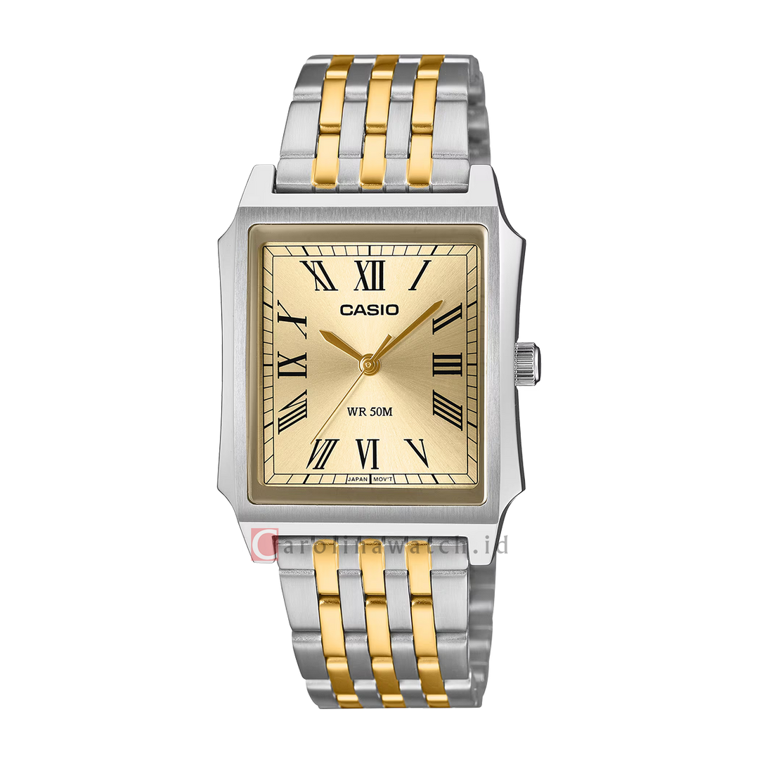 Jam Tangan Casio MTP-B190SG-9B Men Gold Dial Dual Tone Stainless Steel Band