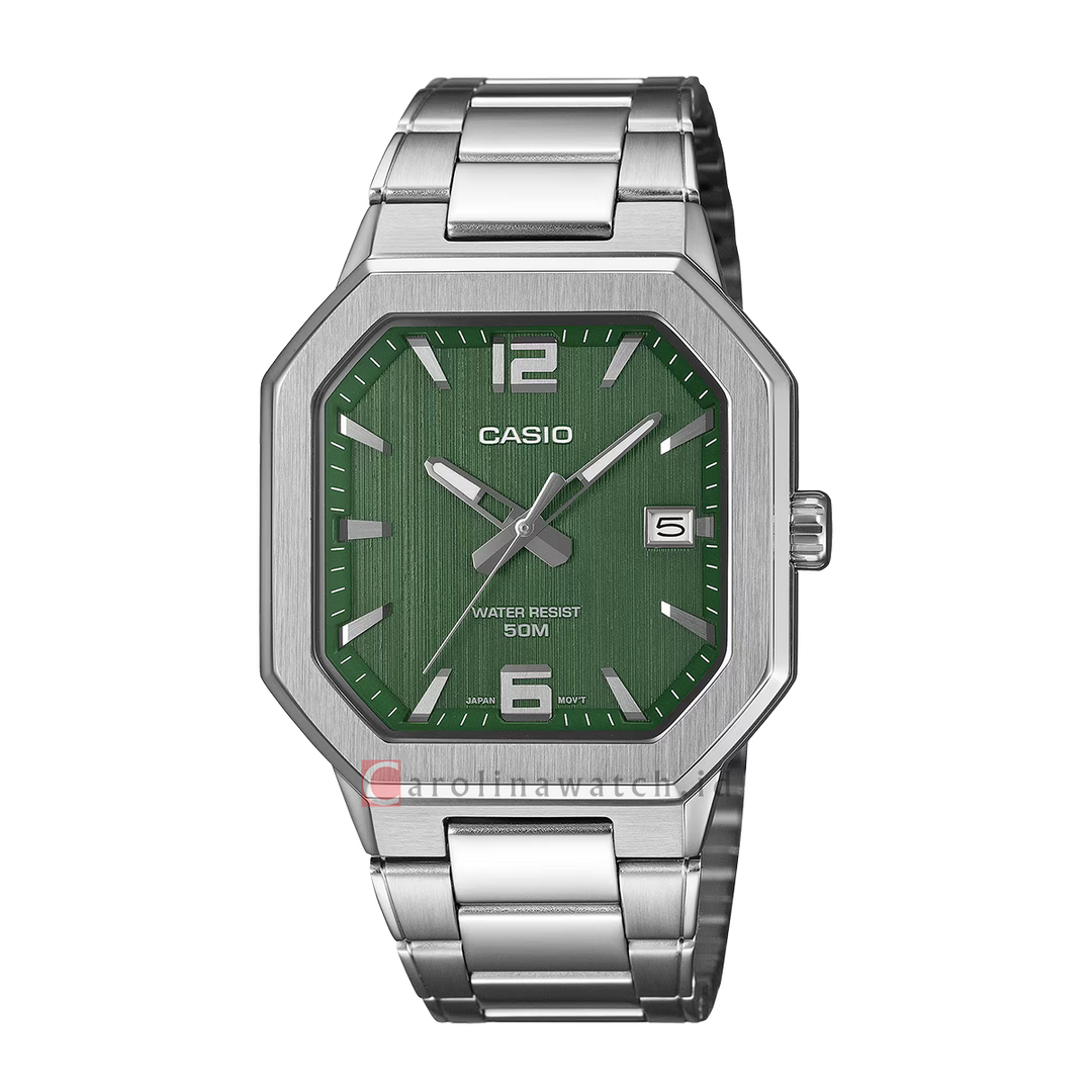 Jam Tangan Casio MTP-B195D-3A Men Green Dial Stainless Steel Band