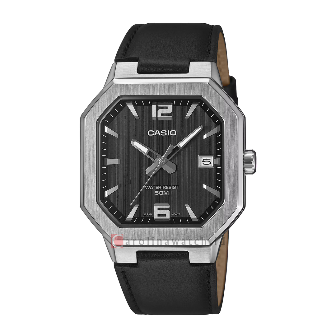 Jam Tangan Casio MTP-B195L-1A Men Black Dial Black Leather Band