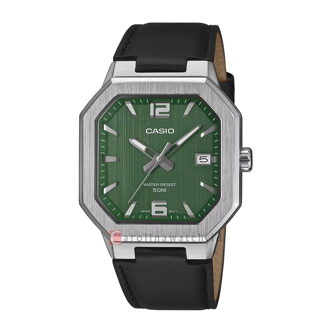 Jam Tangan Casio MTP-B195L-3A Men Green Dial Black Leather Band