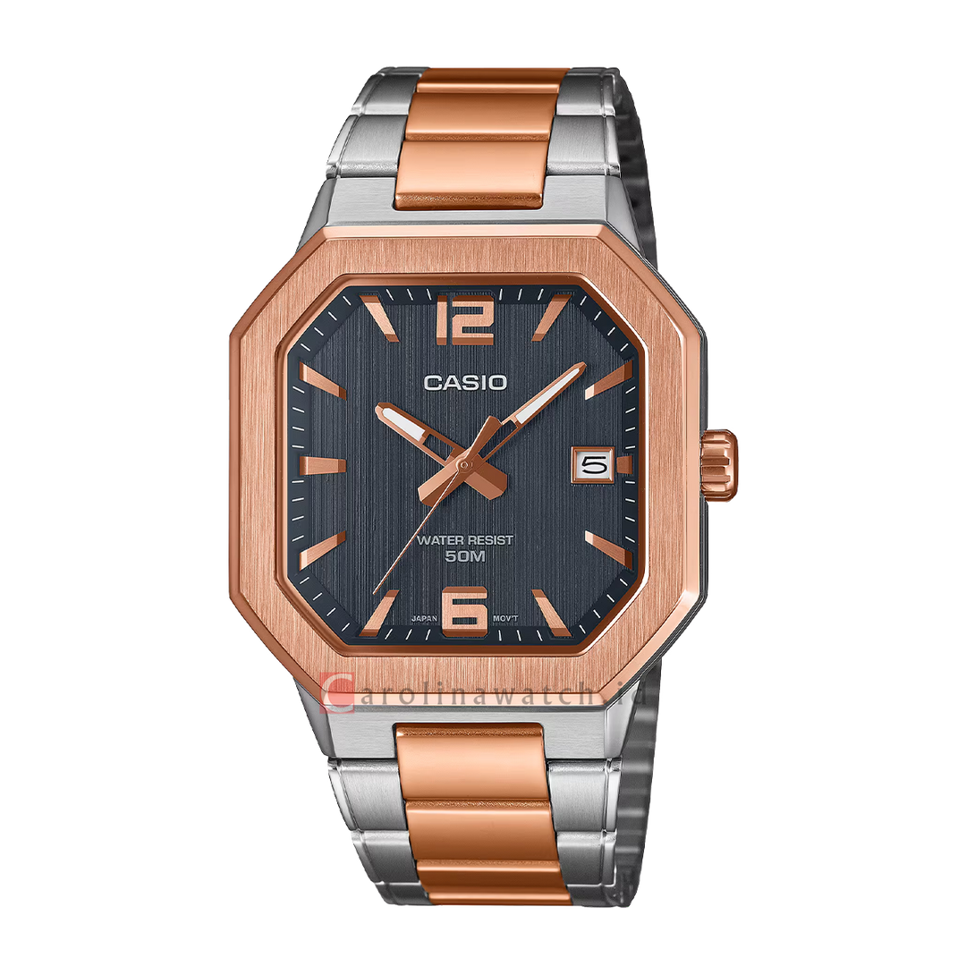 Jam Tangan Casio MTP-B195RG-2A Men Black Dial Dual Tone Stainless Steel Band