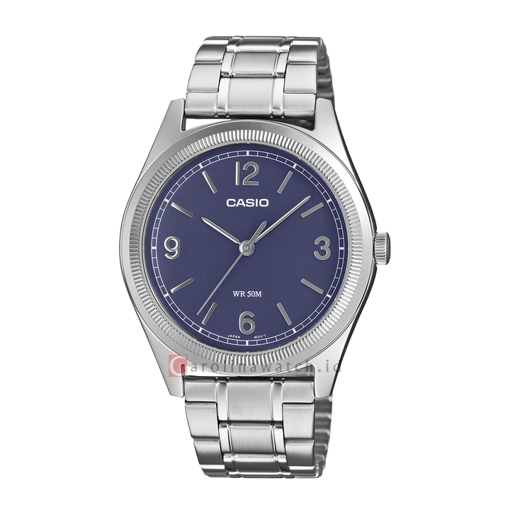 Jam Tangan Casio General MTP-B210D-2A2 Men Navy Blue Dial Stainless Steel Band