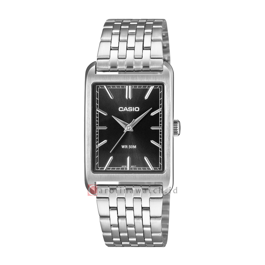 Jam Tangan Casio MTP-B215D-1A Men Black Dial Stainless Steel Band